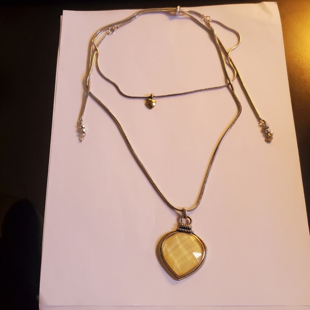 Lucky Brand Heart Shape double silver chain adjustable necklace Great condition - Picture 7 of 14